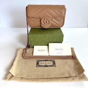 NWT Gucci Matelasse Monochrome Super Mini GG Marmont Shoulder Bag Camelia